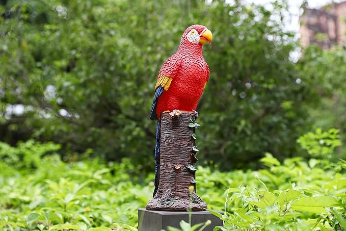 Techko Decorative Red Parrot Outdoor Garden Statue Waterproof Solar LED Spotlight Tropical Tiki Decor