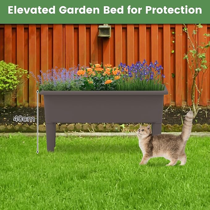 2 Pcs Raised Planter Bed Elevated Planter Boxes with Removable Legs Plastic Planter Bed for Gardening Backyard &amp Deck (Coffee)