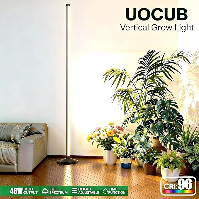 2 Pack LED Grow Lights for Indoor Plants Full Spectrum 48W 65 Inch Plant Lights for Seed Starting with Timer and 10 Level Dimmable Standing Plant Growing Lamp for Greenhouse with Hanging Accessories