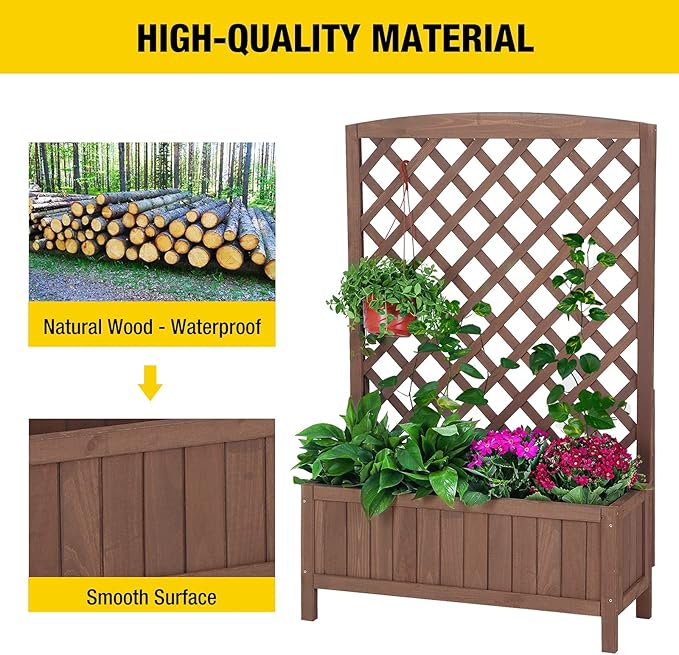 Garden Planter Box with Trellis Raised Garden Bed Outdoor for Climbing Plants Flowers High Capacity