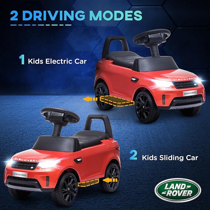 Qaba Land Rover Licensed 6V Ride on Push Car 2 in 1 Sliding Car Battery Powered Electric Car for Kids with Headlights Music Horn for 18-60 Months Red
