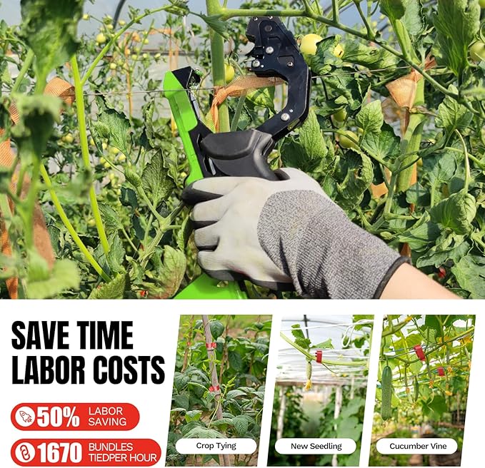 Cekegon Plant Tying Machine 420g Tapener Tying Tool Plant Tying Tool with 10000pcs Staples 20 Rolls Tape (Green)