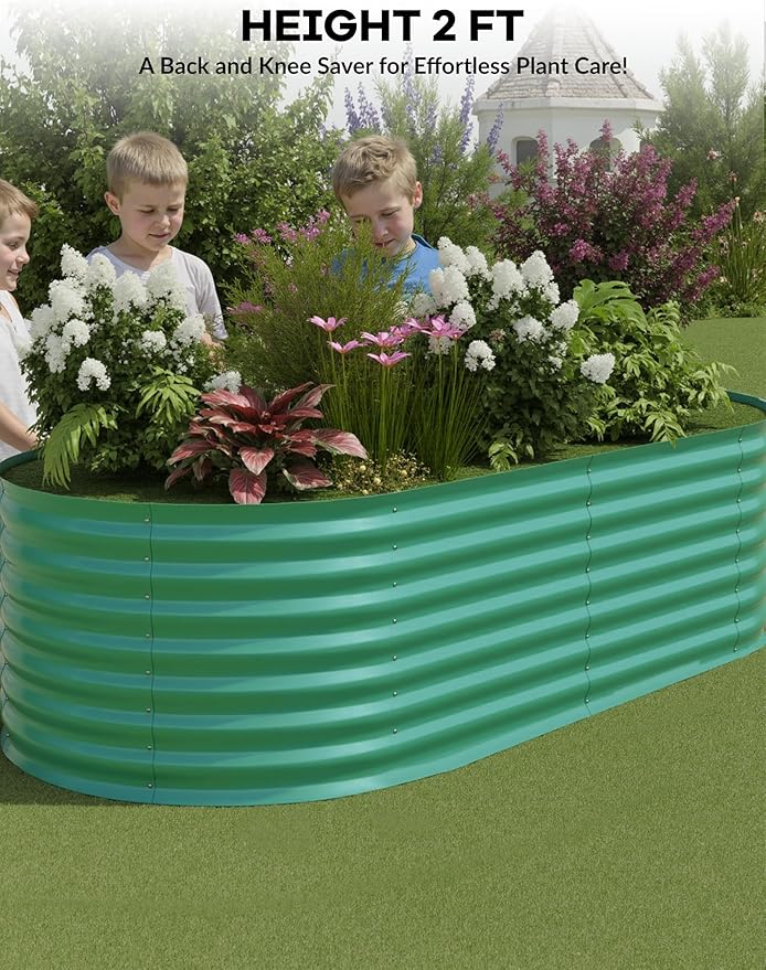 Hetoy 2-Pack Galvanized Steel Raised Garden Beds - Oval Deep Planter Boxes for Outdoor Gardening - Rust-Resistant Tool-Complimentary Assembly Weatherproof - Green 180x90x60cm