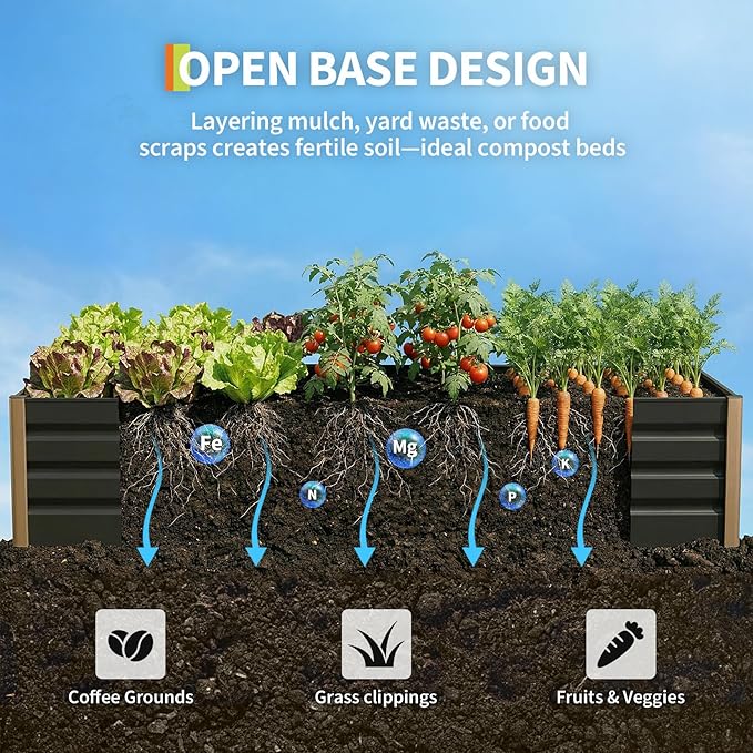 Garvee Commercial Aluminum Raised Garden Bed 8' x 3.5' x 16 Extra Large Open-Bottom Planter Box Kit for High Yield Vegetables with Rounded Safety Corners &amp Anti-Cut Trim Gray