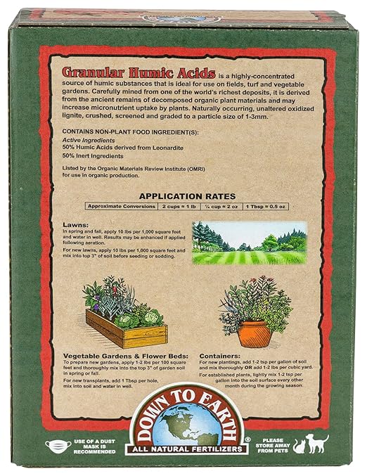 Down To Earth All Natural Fertilizers Organic Granular Humic Acids - Soil Amendment Adds Carbon Increases Nutrient Uptake 5 lb
