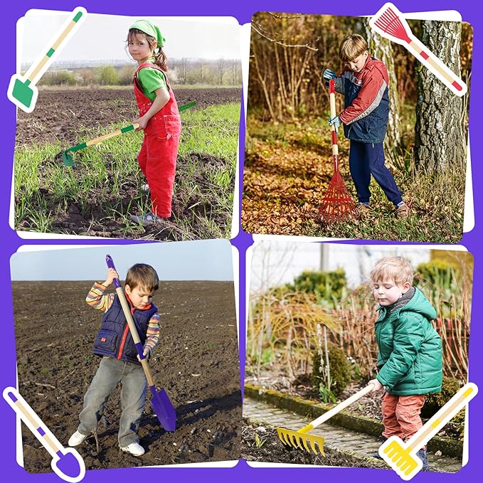 9Pcs Kids Gardening Tools Set - Toys with Shovel Rake Hoe and Leaf Rake for Outdoor Backyard Play STEM Educational Toys Ideal Christmas Birthday Gifts for Toddler Boys &amp Girls Ages 3 4 5