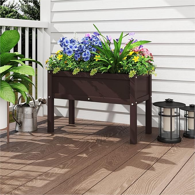 Small HDPE Raised Garden Bed Elevated Planter Box with Legs Outdoor All-Weather Planter Raised Beds for Seeds Herbs Flowers Vegetables (Coffee)