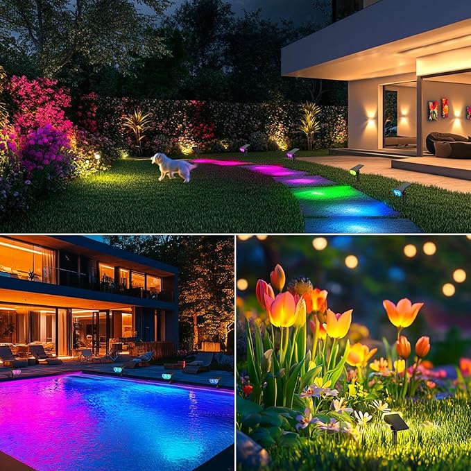 2PCS Solar Outdoor Lawn Solar Spotlights Adjustable Wall LightsWaterproof IP67Dusk to Dawn for Lighting Outside Decor