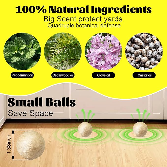 Rodent &amp Mice Repellent 12 PCSMouse Repellent Balls for Longer Lasting Scent | Indoor Outdoor Car Engine Protection | Mice Rat Deterrent for Home Garage Attic | Pet &amp Kid Safe