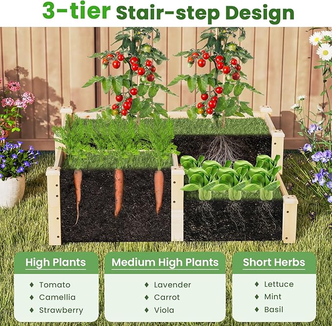 Giantex Raised Garden Bed Wood Planter Box for Vegetables Flowers Fruit Herb Easy Assembly Garden Box Container for Backyard Patio Balcony (43 Lx35 Wx14.5 H)
