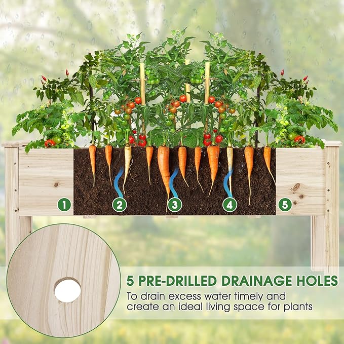 COSTWAY Raised Garden Bed Elevated Wooden Planter Box Stand for Vegetables Fruit Herbs Flower Standing Gardening Box for Backyard Patio Balcony Greenhouse