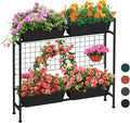 Raised Garden Beds Outdoor Elevated Garden Planter Boxes with Trellis and Legs Standing 32.4 Flowers Beds Herbs Vertical Planters for Small Climbing Plant Vegetables Patio Balcony Black