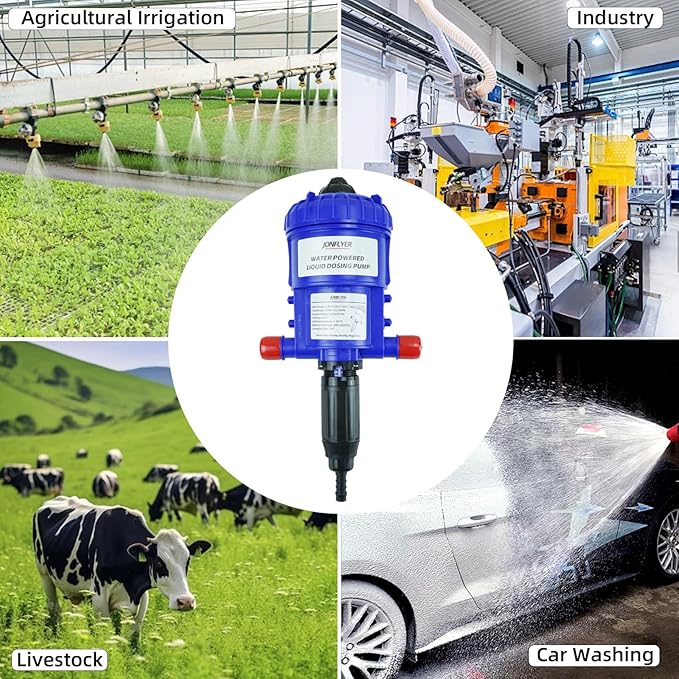 GEN Ⅱ 0.2-4.5% Fertilizer Injector Automatic Chemical Liquid Dosing Pump13.21GPMPOM HousingWater Powered Liquid Dispenser for Drip Irrigation Garden Greenhouse Livestock Water Well