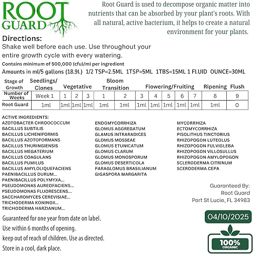 Root Guard – Powerful Root Booster with Mycorrhizae &amp Beneficial Bacteria | 100X Strength | 1 mL per 5 Gallons | Organic Root Growth for Plants Soil &amp Hydroponics