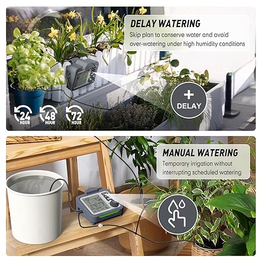RAINPOINT Large Display Automatic Plant Waterer Indoor for Pot PlantsCycle &amp Soak Mode Vacation Self Watering Drip Irrigation System Device Kit Office Patio Greenhouse Grow Tent Water 10-15 Plant
