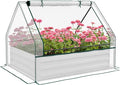 Raised Garden Bed with Greenhouse Galvanized Outdoor Planter Box with Cover for Herbs and Vegetables Use for Patio Garden Balcony White Cover and Silver Planter