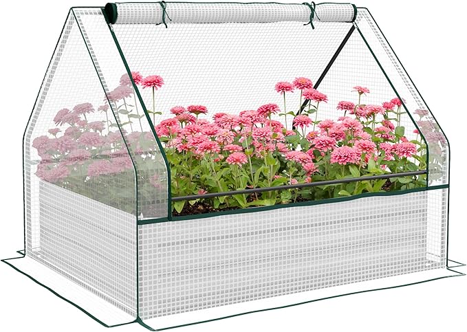 Raised Garden Bed with Greenhouse Galvanized Outdoor Planter Box with Cover for Herbs and Vegetables Use for Patio Garden Balcony White Cover and Silver Planter