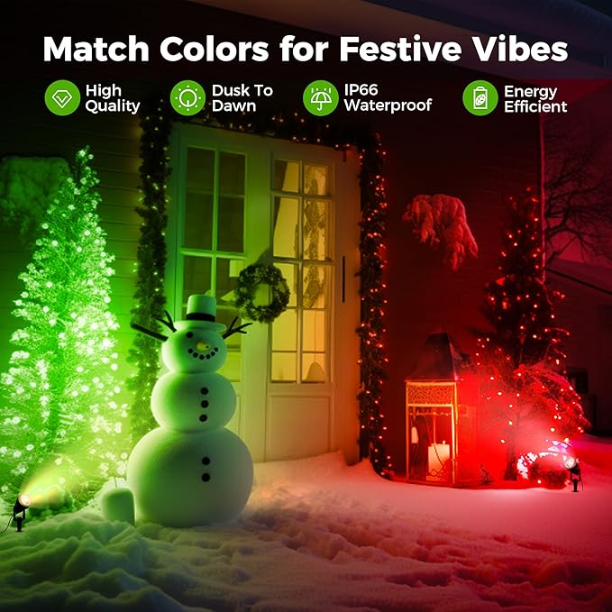 L LOHAS LED Green Christmas Spotlight 2pack+3000K Warm White Spotlight 2pack