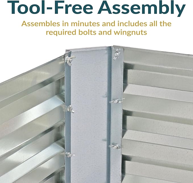 Sunnydaze Silver Galvanized Raised Garden Beds - 12” H L-Shaped and 48 W x 24 D x 12 H Rectangle
