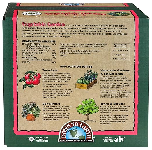 Down To Earth All Natural Fertilizers Organic Vegetable Garden - Plant Food for Vegetables Herbs Greens and Raised Beds 4-4-4 15 lb