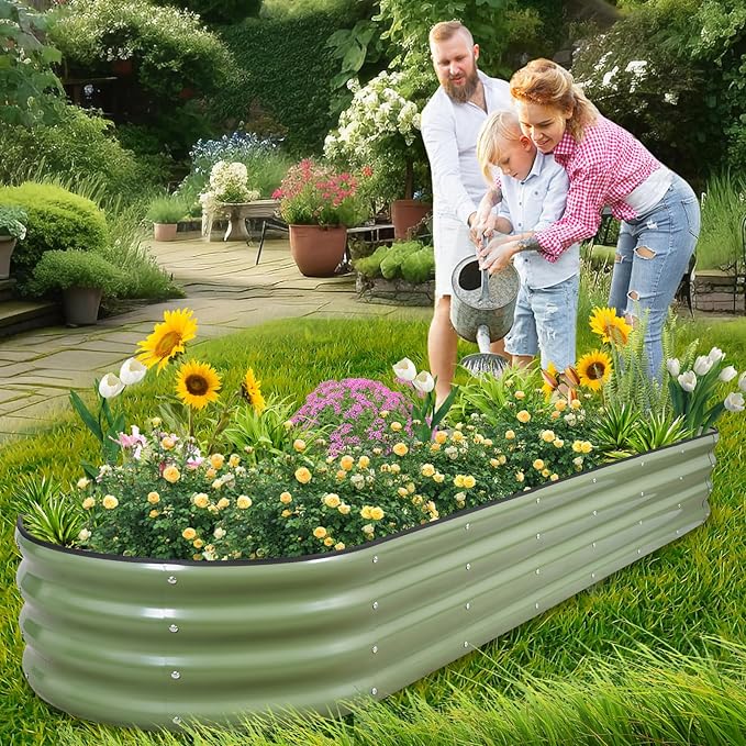 1MORE Galvanized Raised Garden Bed- Planter Garden Boxes Outdoor Raised Beds for GardeningMetal Garden Bed Kit for Vegetables Flower Planter Raised Beds.8x2x1ft Green-2pcs