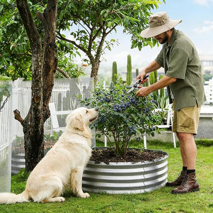 Round Galvanized Raised Garden Bed Kit Round Galvanized Planter for Vegetables/Herbs/Flowers Heavy-Duty Steel Outdoor Water Trough (Silver 4X4X1FT)