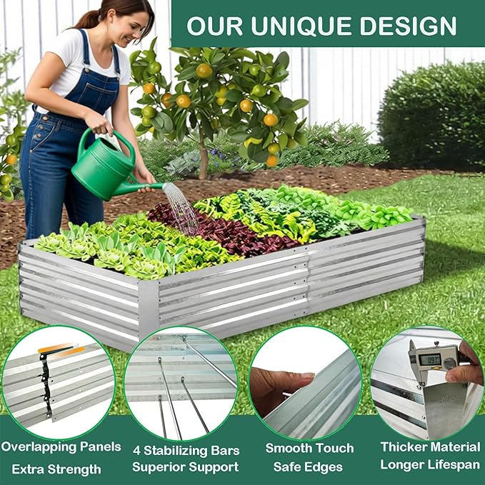Galvanized Raised Garden Beds for Vegetables Large Metal Planter Box Steel Kit Flower Herb (8 x 4 x 1 ft * 2 Pack Galvanized)