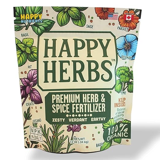 Fertilizer for Herbs Happy Herb Organic Fertilizer by Happy Nutrients – Plant Food for Basil Mint Cilantro Rosemary Thyme &amp More – Macro &amp Micro Nutrients for Home Gardens – 12 oz (0.34 kg