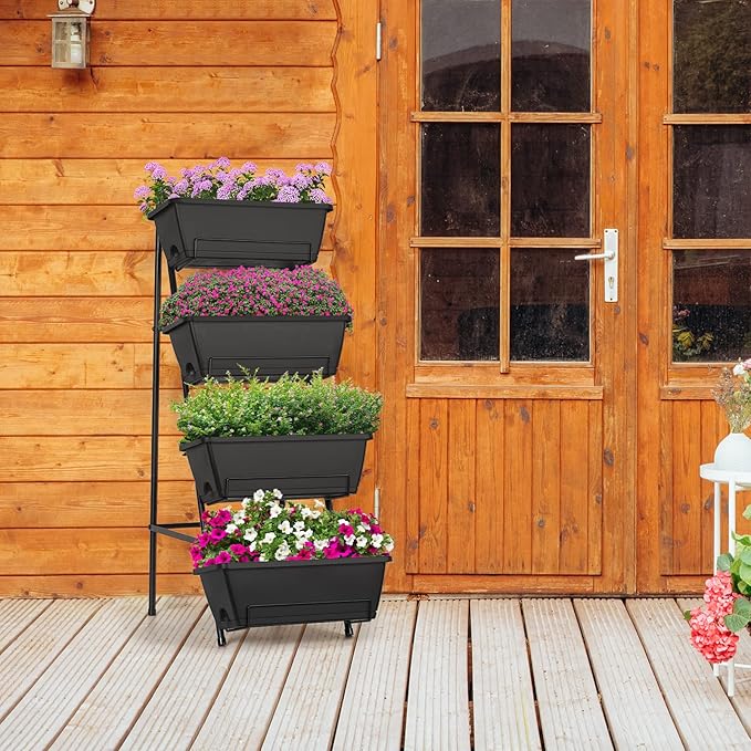 OYEAL Raised Garden Bed 4 Tier Vertical Garden Planters Indoor Outdoor Raised Planter Box with Legs Elevated Herb Garden Planter for Flowers Vegetables Plants Black