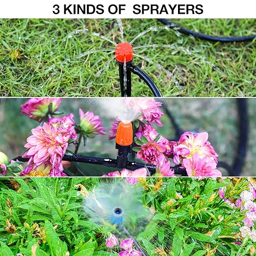 MIXC 226FT Greenhouse Micro Drip Irrigation Kit Automatic Patio Plant Watering System with 1/4 &amp 1/2 Tubing Adjustable Nozzles Emitters &amp Barbed Fittings for Efficient Irrigation
