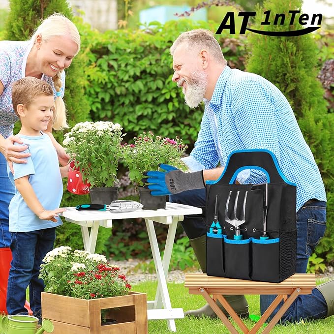 Garden Tool Set with Non Slip Rubber Grip11 Piece Stainless Steel Gardening Tool SetsHeavy Duty Outdoor Hand Tools KitDurable Tote BagRepotting matUprooting Weeding ToolIdeal Gifts for Women Men