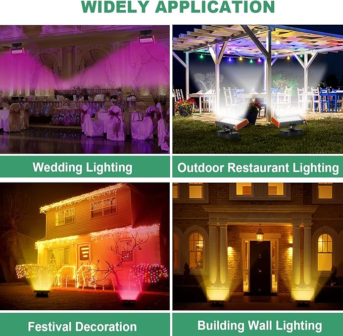 144W LED Wall Washer Light RGBW 5000K Color Changing LED Uplight Outdoor for Landscape Lighting 120V Square Dimmable Floodlight Waterproof for Church Building Wall Party Hotels 120V