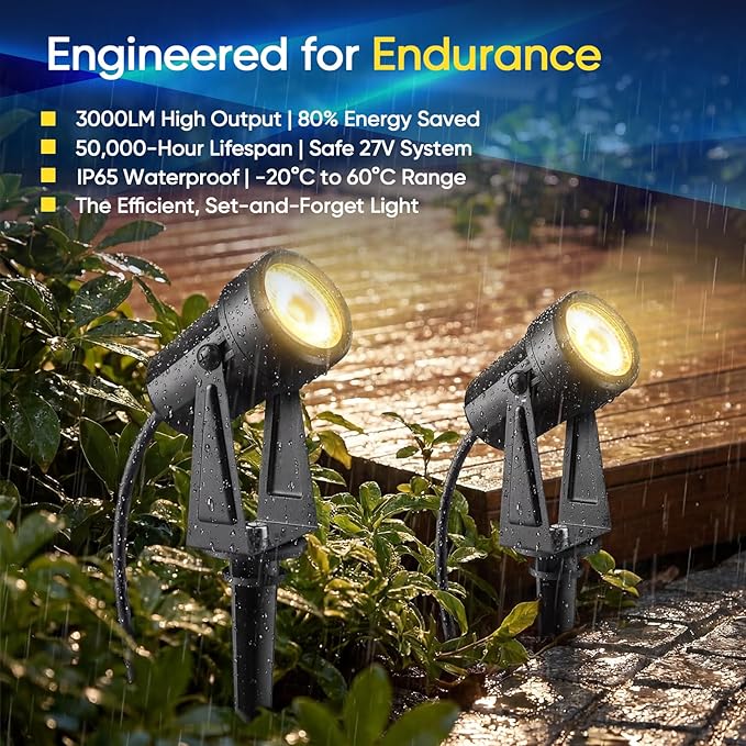 6W Low Voltage Landscape Spot Lights 12V/24V 3000K Warm White IP65 Waterproof Outdoor Uplights with Connectors 600LM Aluminum LED Garden Path Tree Wall Lighting 4 Pack