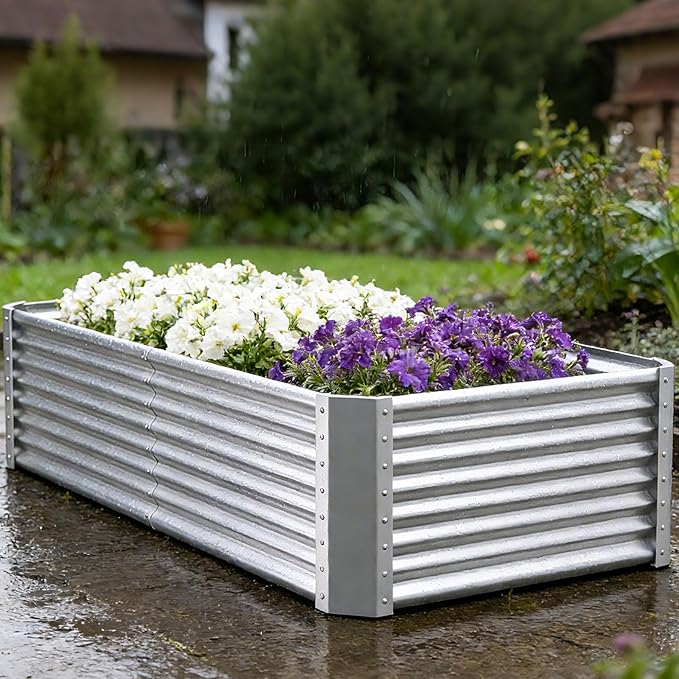 Galvanized Raised Garden Bed Kit Outdoor Patio8x4x2ft Large Rectangular Metal Planter BoxesDeep Root Box Planter for Gardening Vegetables Flowers Herbs 1 Pack Silver