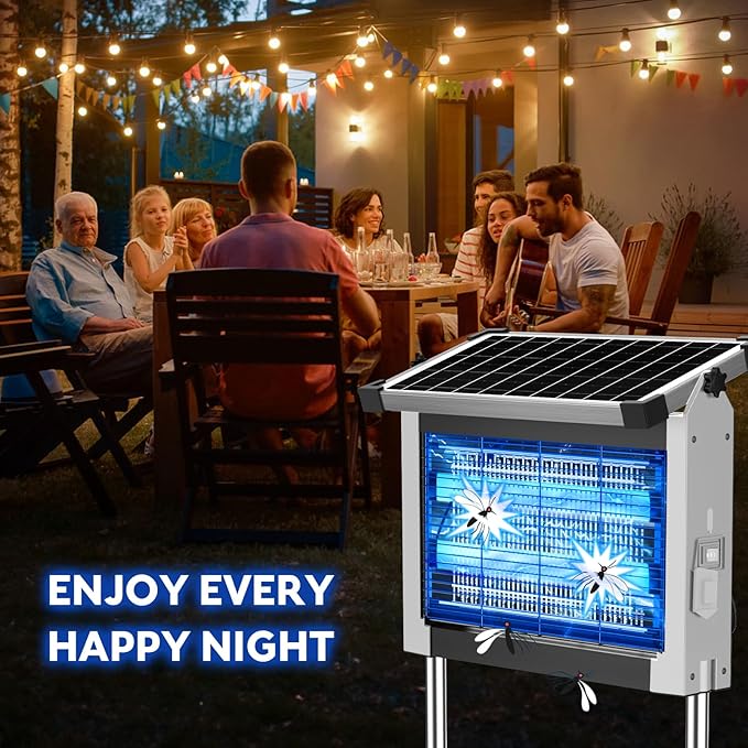 Solar Bug Zapper Outdoor PhatroyYee Mosquito Zapper 4500V Waterproof Portable Fly Zapper Rechargeable Electric Mosquito Killer Cordless Fly Insect Mosquitos Trap for Patio Yard Home Camping(White)
