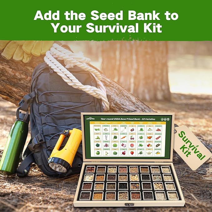 Lush&ampDew Year-Round USDA Zone 6 Heirloom Survival Seed Kit 32 Varieties 30000+ Non-GMO Seeds for Planting Vegetables Herbs Gardening Gifts for Women Men Raised Beds Indoor Outdoor Home Garden
