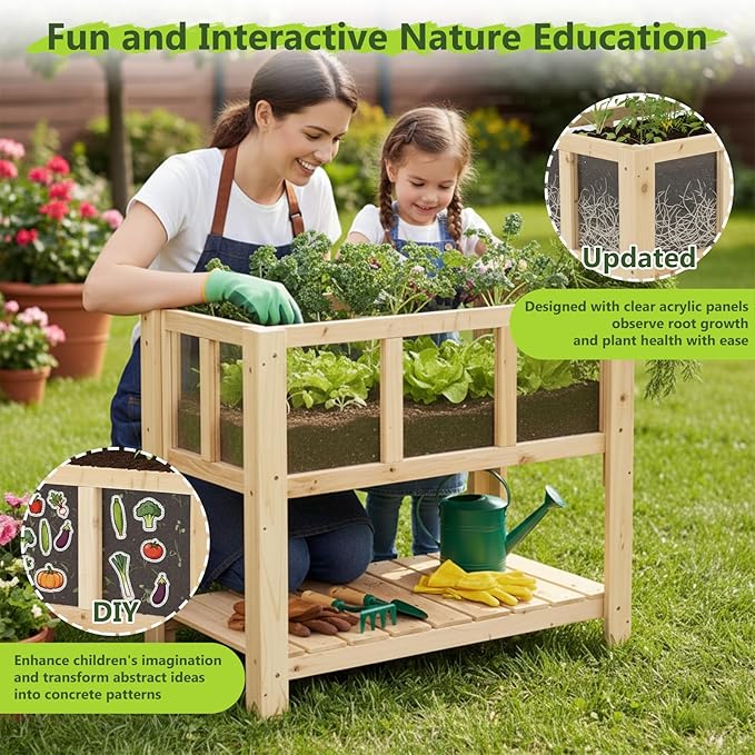 Raised Garden Bed with Legs Large-Capacity Wood Outdoor Elevated Reinforced Planter w/Bed Liner Durable Deep Raised Garden Bed for Gardening/Backyard/Patio/Balconyfor Herbs Flowers Vegetables