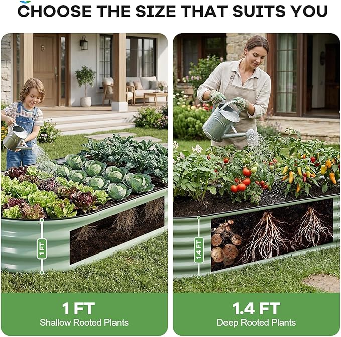 Galvanized Raised Garden Bed Outdoor 6x3x1ft Oval Metal Raised Beds for Gardening Rust-Resistant Garden Planter Box for Planting Vegetables Flowers Fruits in Backyard Lawn(Avocado Green)
