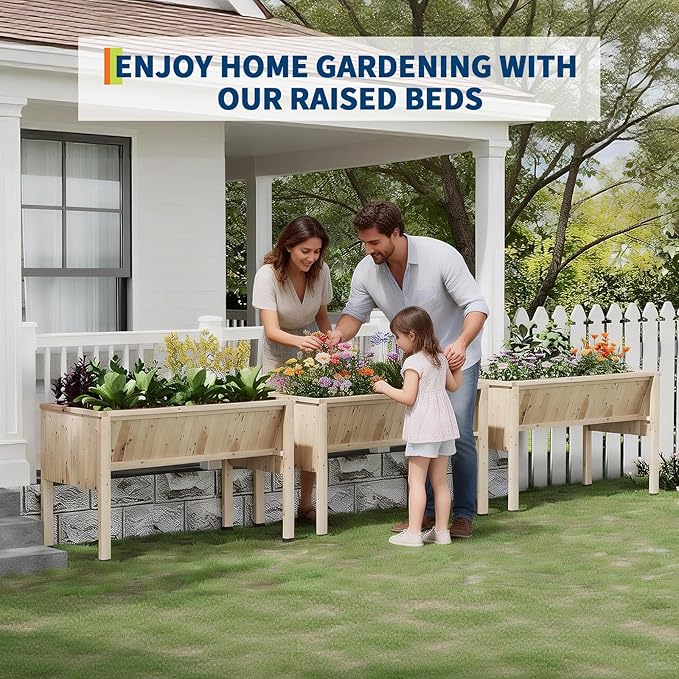 45x23x30 Elevated Wood Planter Box with Leg &amp Hooks - Raised Garden Bed Includes Non-Woven Liner 13.7in Depth for Vegetables &amp Herbs Outdoor Patio Raised Planter.
