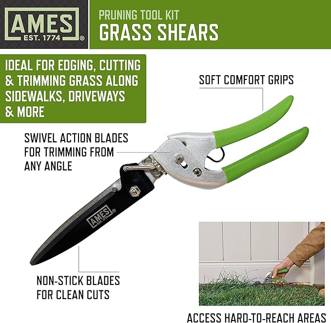 AMES 20213344 4-pc. Pruning Tools Kit with Bypass &amp Anvil Pruners Garden Snips Grass Shears &amp Canvas Case