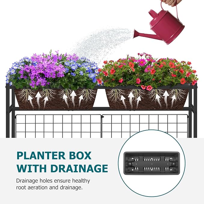 OYEAL Raised Garden Bed with Legs &amp Trellis 32 Tall Vertical Garden Planter Boxes Outdoor Flower Bed for Gardening Vegetables Flowers Herbs Backyard Grey