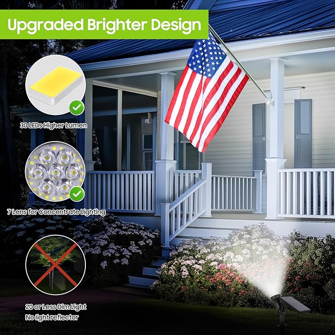 Bosceos 6-Pack Solar Spotlights for Outside with 30LEDs &amp 3 Modes Solar Lights Outdoor Waterproof Dusk to Dawn Landscape Lighting Pathway Lights for Yard Garden Tree Flag Sculpture(Cool White)