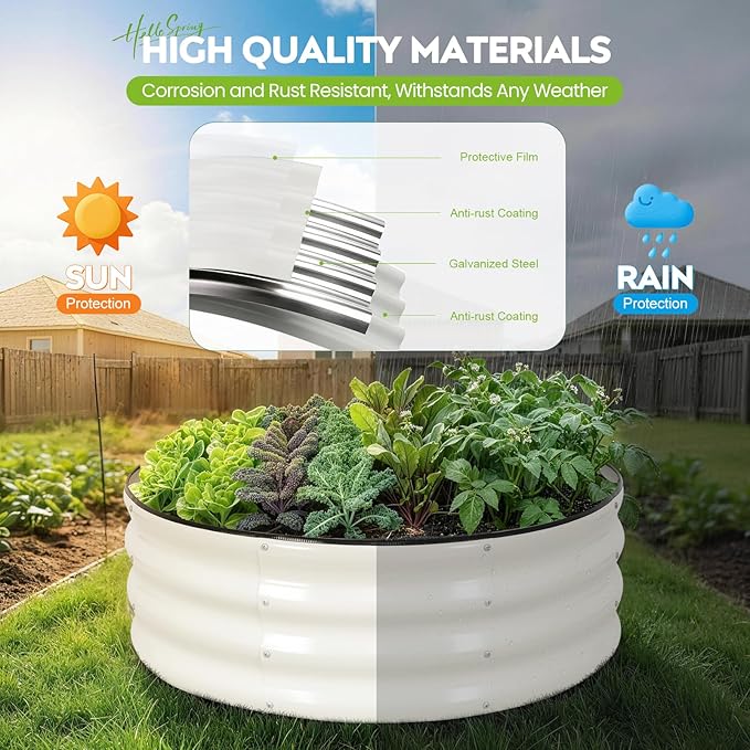 ZORMY Galvanized Raised Garden Bed Outdoor Round Metal Planter Boxes 2 Pcs 3x3x1ft Steel Raised Bed Kit for Planting Vegetables Fruits Flowers(White)