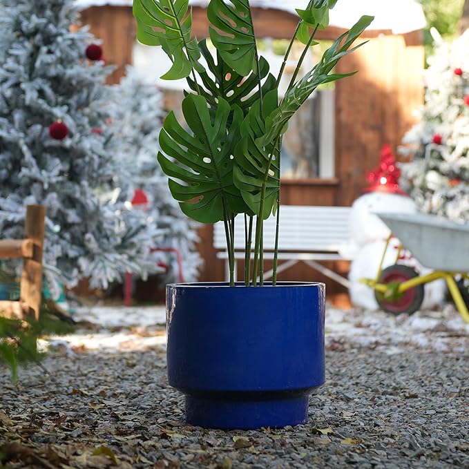 Handmade Solid Blue Glazed Ceramic Planter Set of 3 15129 Inch Diameter for Succulents Flowers Outdoor G Indoor Staircase Use Breathable Porous Clay