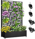 Metal Planter Box with Trellis 72x47x16 Metal Raised Garden Bed with Trellis Trellis Planter Box with Drainage Holes &amp Lockable Casters for Climbing Plants Vegetables and Vines