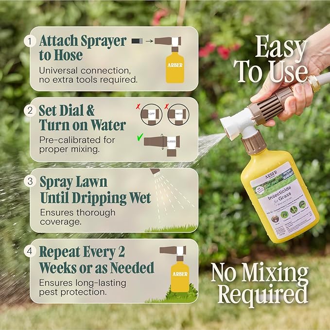 Organic Insecticide for Lawns Trees &amp Shrubs – 16oz Ready-to-Spray Hose-End – Kills Grubs Armyworms Chinch Bugs &amp Beetles – Gentle on Grass Bee-Safe Kid &amp Pet Friendly – Outdoor Yard