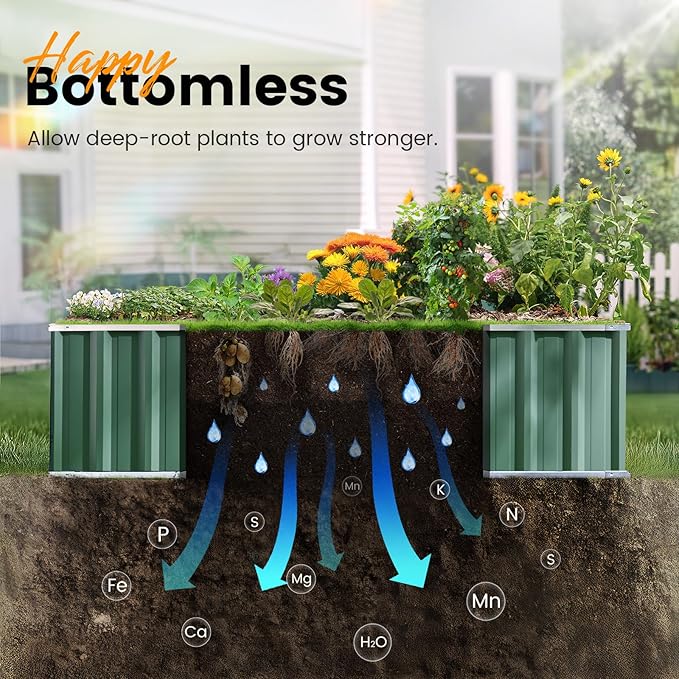 KING BIRD Raised Garden Bed 68 x 36 x 18 Heightened Galvanized Steel Metal Planter Box Outdoor for Deep-Rooted Vegetables Flowers Large Raised Bed Kit (Green)