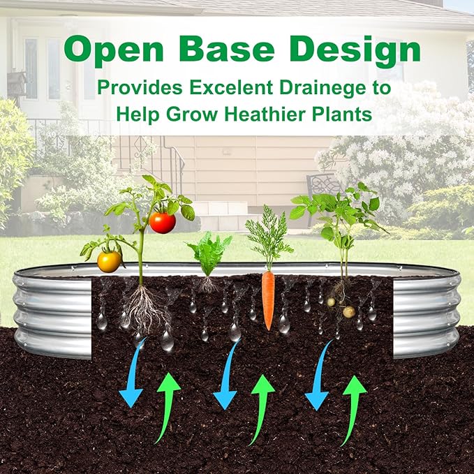JERIA 2 Pcs 6×3×1ft Oval Raised Garden BedGalvanized Raised Garden Bed Kit Outdoor Metal Gardening Planter Box for Vegetable Fruits FlowerHerbs