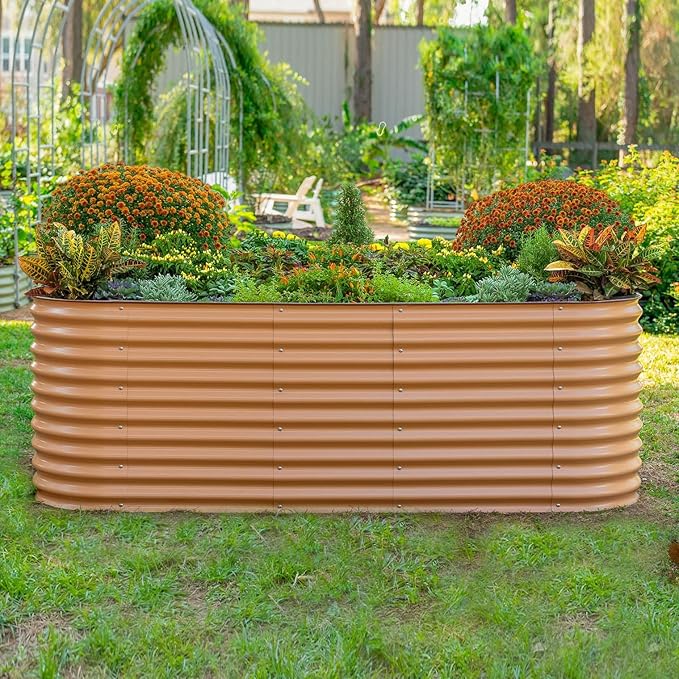 32 Extra Tall Raised Garden Bed Kits 4 x 8 x 2.7ft Raised Planter Box Outdoor 2.5 x 9.5 x 2.7ft Deep Root 10 in 1 Modular Metal Raised Beds for Gardening Vegetables Flowers Fruits - Terra Cotta