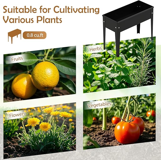 Giantex Metal Raised Garden Bed with Legs Elevated Planter Box with Drainage Holes for Vegetable Fruit Flower Herb Outdoor Standing Gardening Box for Balcony Backyard Patio Porch (24”x11”x18”)